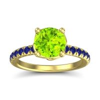 Peridot Ring In 14k Yellow Gold With Blue Sapphire Mallika Round Classic Ring