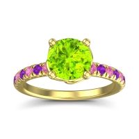 Peridot Ring In 18k Yellow Gold With Pink Tourmaline And Amethyst Mallika Round Classic Ring