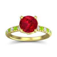 Lab Ruby Ring In 18k Yellow Gold With Lab Diamond And Peridot Mallika Round Classic Ring