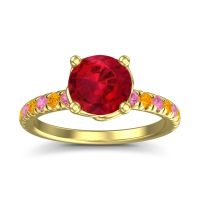 Lab Ruby Ring In 18k Yellow Gold With Pink Tourmaline And Citrine Mallika Round Classic Ring