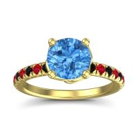Swiss Blue Topaz Ring In 18k Yellow Gold With Black Onyx And Ruby Mallika Round Classic Ring