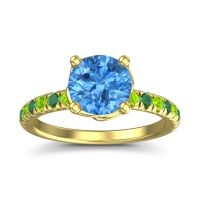 Swiss Blue Topaz Ring In 18k Yellow Gold With Peridot And Emerald Mallika Round Classic Ring