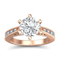 Diamond Ring In 14K Rose Gold With Aquamarine And Swiss Blue Topaz Anahata Round Antique Ring