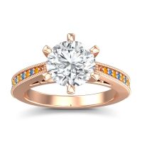 Diamond Ring In 14K Rose Gold With Citrine And Swiss Blue Topaz Anahata Round Antique Ring