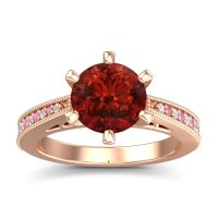 Garnet Ring In 14K Rose Gold With Diamond And Pink Tourmaline Anahata Round Antique Ring