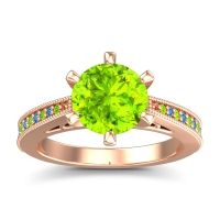 Peridot Ring In 14K Rose Gold With Swiss Blue Topaz Anahata Round Antique Ring