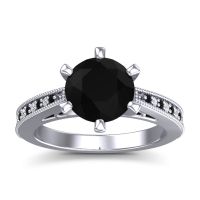 Black Onyx Engagement Ring In 14k White Gold With Diamond - Anahata Round Antique Ring