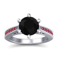 Black Onyx Ring In 14k White Gold With Ruby Anahata Round Antique Ring