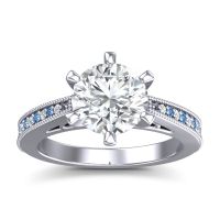 Diamond Ring In Platinum With Lab Diamond And Swiss Blue Topaz Anahata Round Antique Ring
