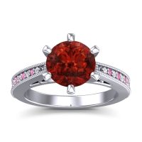 Garnet Ring In 14k White Gold With Lab Diamond And Pink Tourmaline Anahata Round Antique Ring