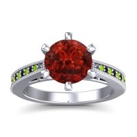 Garnet Ring In 14k White Gold With Peridot And Black Onyx Anahata Round Antique Ring