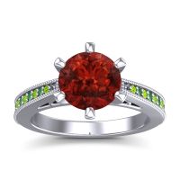 Garnet Ring In 14k White Gold With Peridot And Emerald Anahata Round Antique Ring