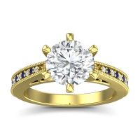 Diamond Ring In 18k Yellow Gold With Lab Diamond And Blue Sapphire Anahata Round Antique Ring