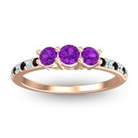 Amethyst Fashion Ring In 18K Rose Gold With Black Onyx And Aquamarine – Trizikha Dainty Ring