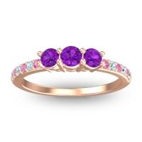 Amethyst Fashion Ring In 18K Rose Gold With Pink Tourmaline And Aquamarine – Trizikha Dainty Ring