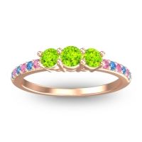 Peridot Fashion Ring In 14K Rose Gold With Pink Tourmaline And Swiss Blue Topaz – Trizikha Dainty Ring