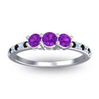 Amethyst Fashion Ring In 14k White Gold With Black Onyx And Aquamarine – Trizikha Dainty Ring