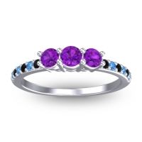 Amethyst Fashion Ring In 14k White Gold With Black Onyx And Swiss Blue Topaz – Trizikha Dainty Ring