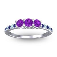 Amethyst Fashion Ring In 14k White Gold With Blue Sapphire And Aquamarine – Trizikha Dainty Ring