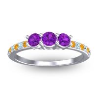Amethyst Fashion Ring In 14k White Gold With Citrine And Aquamarine – Trizikha Dainty Ring