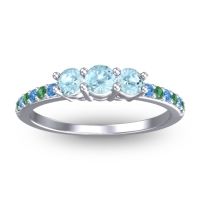 Aquamarine Fashion Ring In 14k White Gold With Swiss Blue Topaz And Emerald – Trizikha Dainty Ring