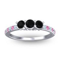 Black Onyx Fashion Ring In 14k White Gold With Aquamarine And Pink Tourmaline – Trizikha Dainty Ring