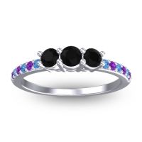 Black Onyx Fashion Ring In 14k White Gold With Swiss Blue Topaz And Amethyst – Trizikha Dainty Ring
