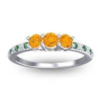 Citrine Fashion Ring In 14k White Gold With Emerald And Diamond – Trizikha Dainty Ring