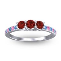 Garnet Fashion Ring In 14k White Gold With Swiss Blue Topaz And Pink Tourmaline – Trizikha Dainty Ring
