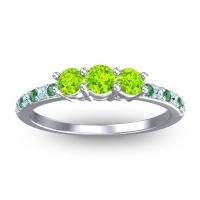 Peridot Fashion Ring In 14k White Gold With Emerald And Aquamarine – Trizikha Dainty Ring