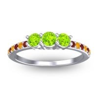 Peridot Fashion Ring In 18k White Gold With Garnet And Citrine – Trizikha Dainty Ring