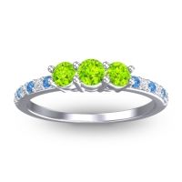 Peridot Fashion Ring In Palladium With Swiss Blue Topaz And Lab Diamond – Trizikha Dainty Ring