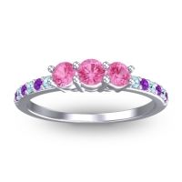 Pink Tourmaline Fashion Ring In 14k White Gold With Aquamarine And Amethyst – Trizikha Dainty Ring