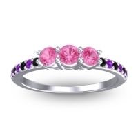 Pink Tourmaline Fashion Ring In 14k White Gold With Black Onyx And Amethyst – Trizikha Dainty Ring