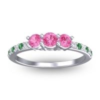 Pink Tourmaline Fashion Ring In 14k White Gold With Lab Diamond And Emerald – Trizikha Dainty Ring
