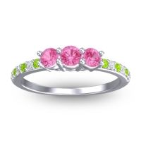 Pink Tourmaline Fashion Ring In 14k White Gold With Peridot And Diamond – Trizikha Dainty Ring