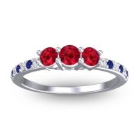 Ruby Fashion Ring In 14k White Gold With Lab Diamond And Blue Sapphire – Trizikha Dainty Ring
