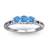 Swiss Blue Topaz Fashion Ring In 14k White Gold With Garnet – Trizikha Dainty Ring