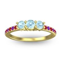 Aquamarine Fashion Ring In 14k Yellow Gold With Ruby And Amethyst – Trizikha Dainty Ring