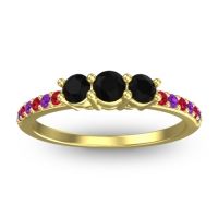 Black Onyx Fashion Ring In 14k Yellow Gold With Ruby And Amethyst – Trizikha Dainty Ring