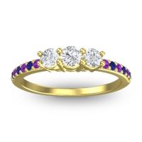 Diamond Fashion Ring In 18k Yellow Gold With Amethyst And Blue Sapphire – Trizikha Dainty Ring