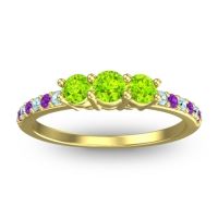 Peridot Fashion Ring In 14k Yellow Gold With Aquamarine And Amethyst – Trizikha Dainty Ring