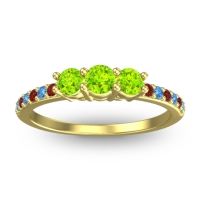 Peridot Fashion Ring In 18k Yellow Gold With Garnet And Swiss Blue Topaz – Trizikha Dainty Ring