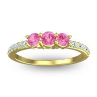 Pink Tourmaline Fashion Ring In 14k Yellow Gold With Aquamarine And Diamond – Trizikha Dainty Ring