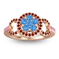 Swiss Blue Topaz Fashion Ring In 14K Rose Gold With Garnet And Pink Tourmaline – Pacja Statement Ring