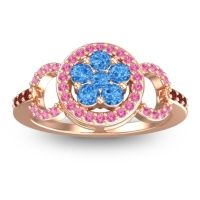Swiss Blue Topaz Fashion Ring In 14K Rose Gold With Pink Tourmaline And Garnet – Pacja Statement Ring