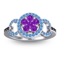 Amethyst Fashion Ring In 14k White Gold With Swiss Blue Topaz And Black Onyx – Pacja Statement Ring