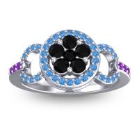 Black Onyx Fashion Ring In 14k White Gold With Swiss Blue Topaz And Amethyst – Pacja Statement Ring
