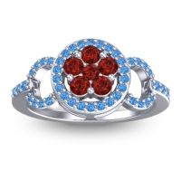Garnet Fashion Ring In 14k White Gold With Swiss Blue Topaz – Pacja Statement Ring