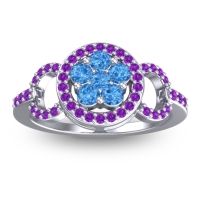 Swiss Blue Topaz Fashion Ring In 14k White Gold With Amethyst – Pacja Statement Ring